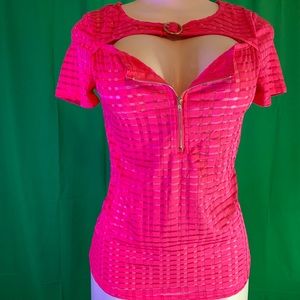 Pink shear shirt with front zipper